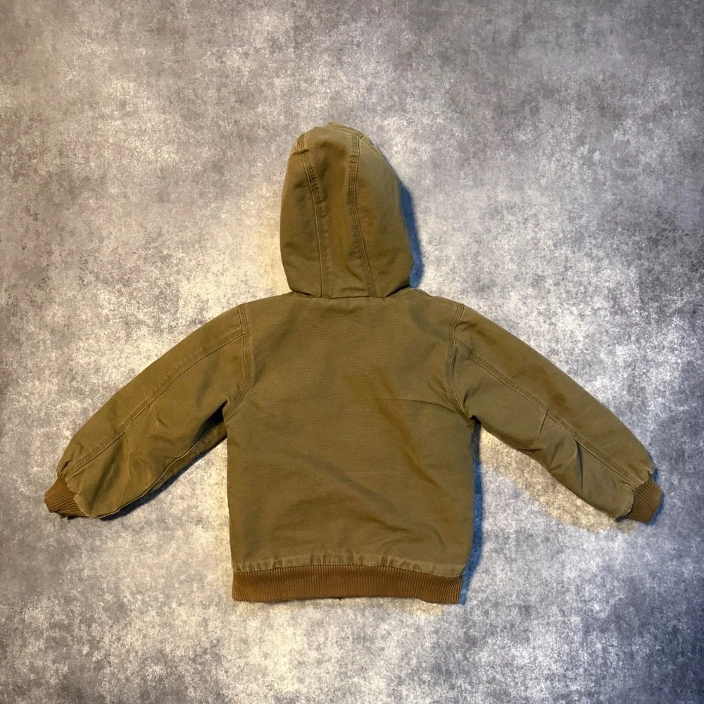 Carhartt Kids Size 6 Olive Green Canvas Quilt Lined Hooded Active Jacket Coat‎